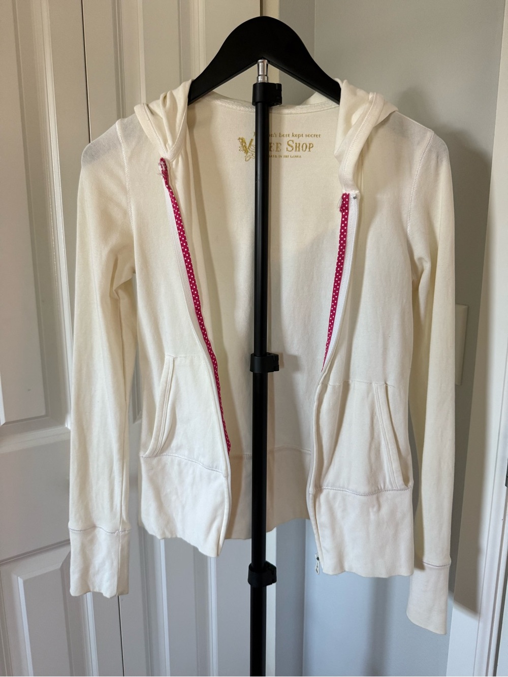 Victoria's Secret White Hooded Zip Jacket with Pink Trim